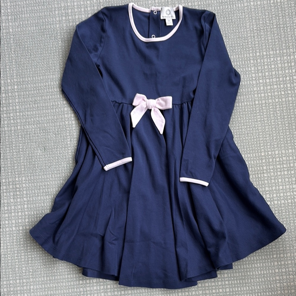 Blue and White Long Sleeve Crew Neck Sundress
